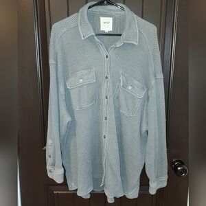 Aerie Gray Waffle Button-Up Shirt, Size M